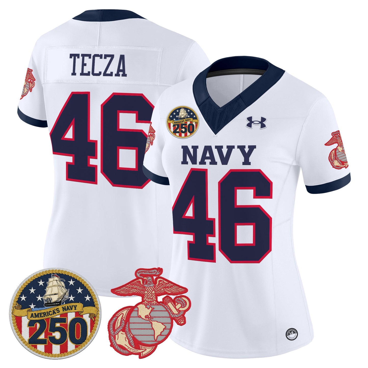 Women's Navy Midshipmen Vapor USMC Premier Jersey - 250th Anniversary Patch - All Stitched