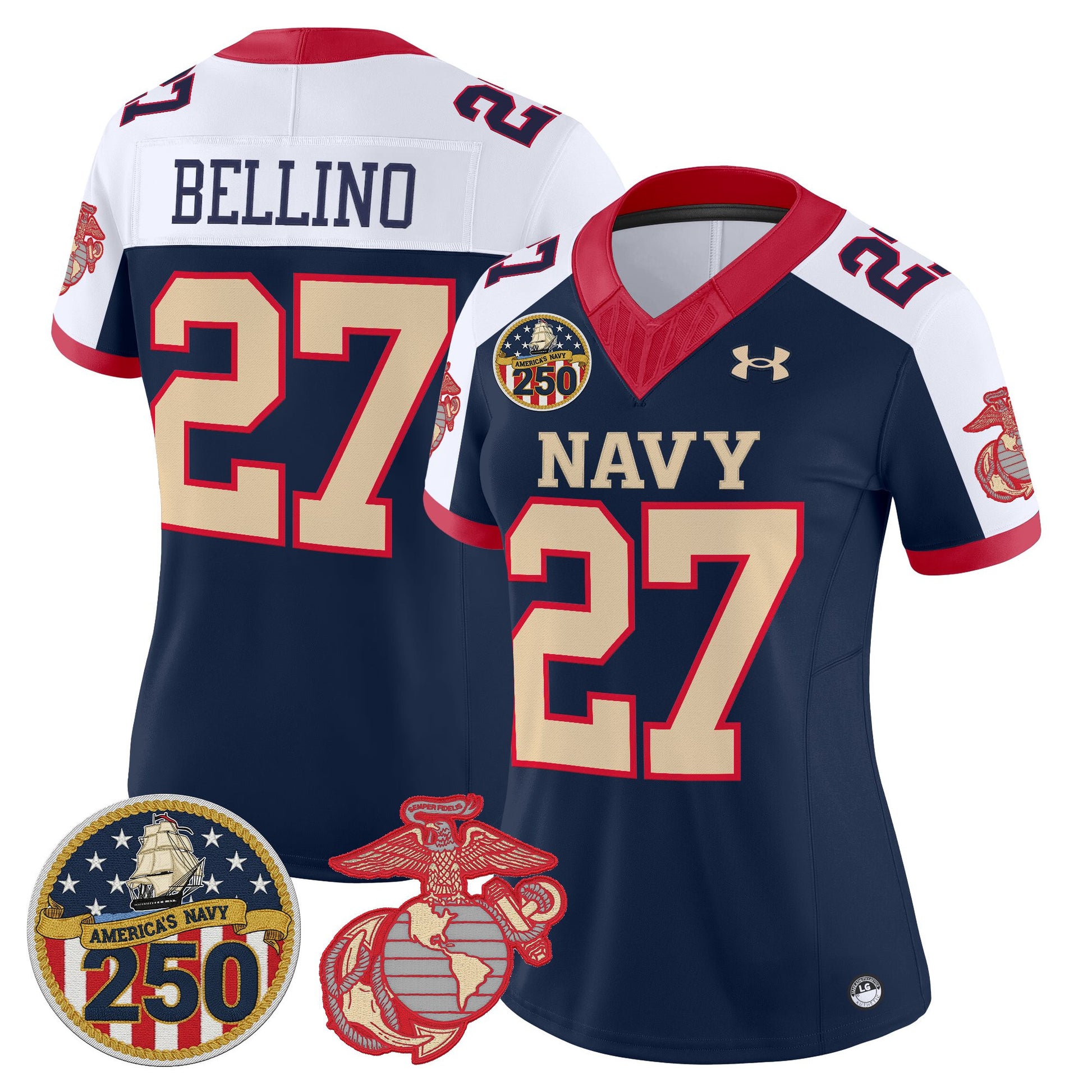 Women's Navy Midshipmen Vapor USMC Premier Jersey - 250th Anniversary Patch - All Stitched