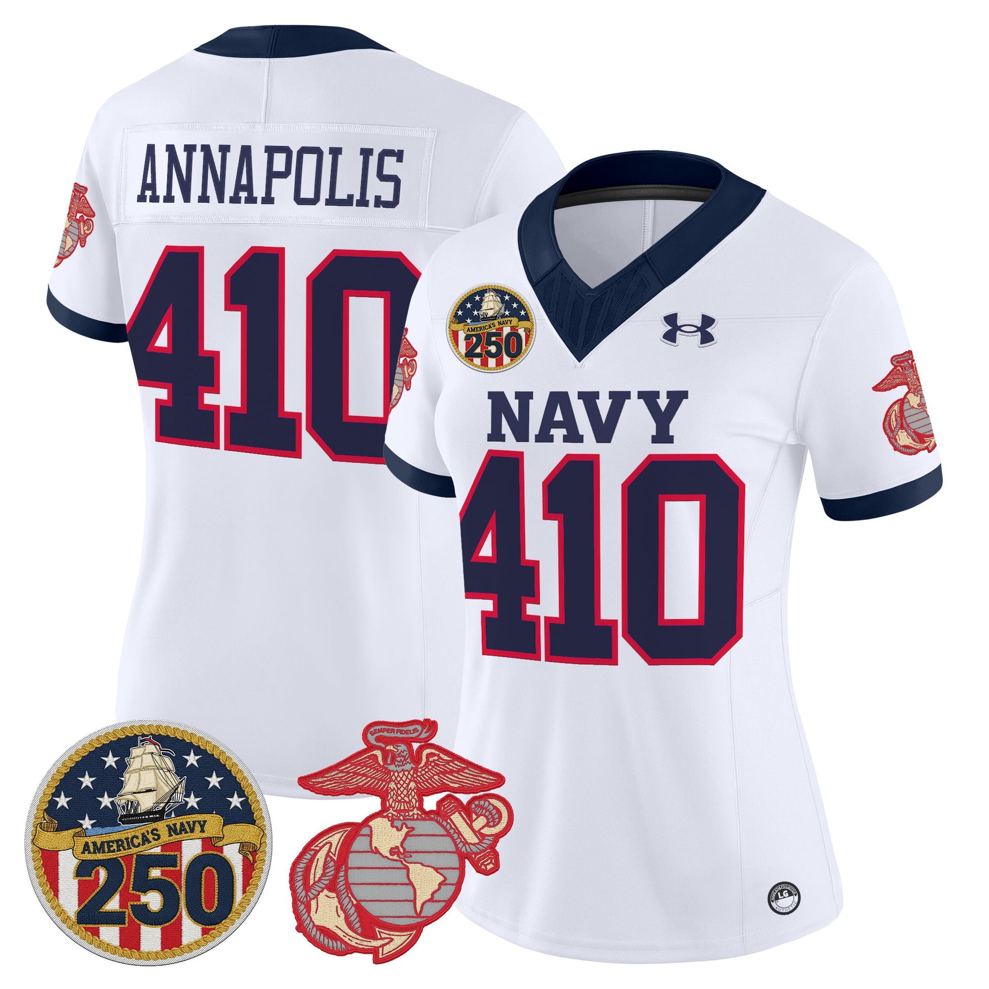 Women's Navy Midshipmen Vapor USMC Premier Jersey - 250th Anniversary Patch - All Stitched