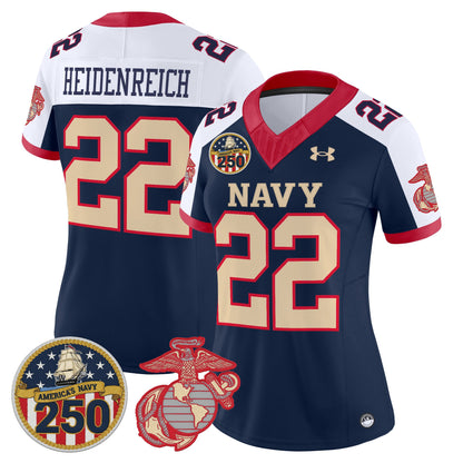 Women's Navy Midshipmen Vapor USMC Premier Jersey - 250th Anniversary Patch - All Stitched