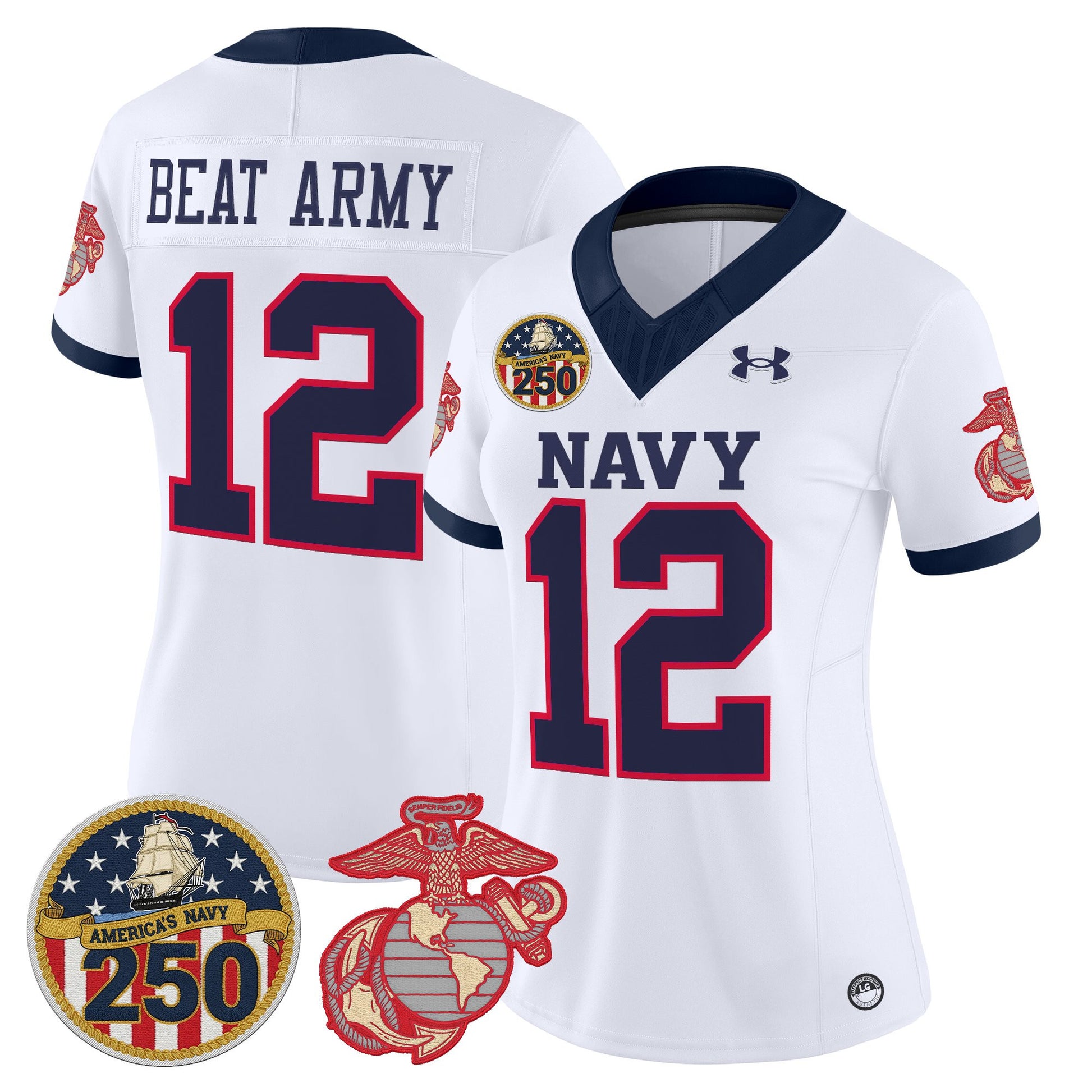 Women's Navy Midshipmen Vapor USMC Premier Jersey - 250th Anniversary Patch - All Stitched