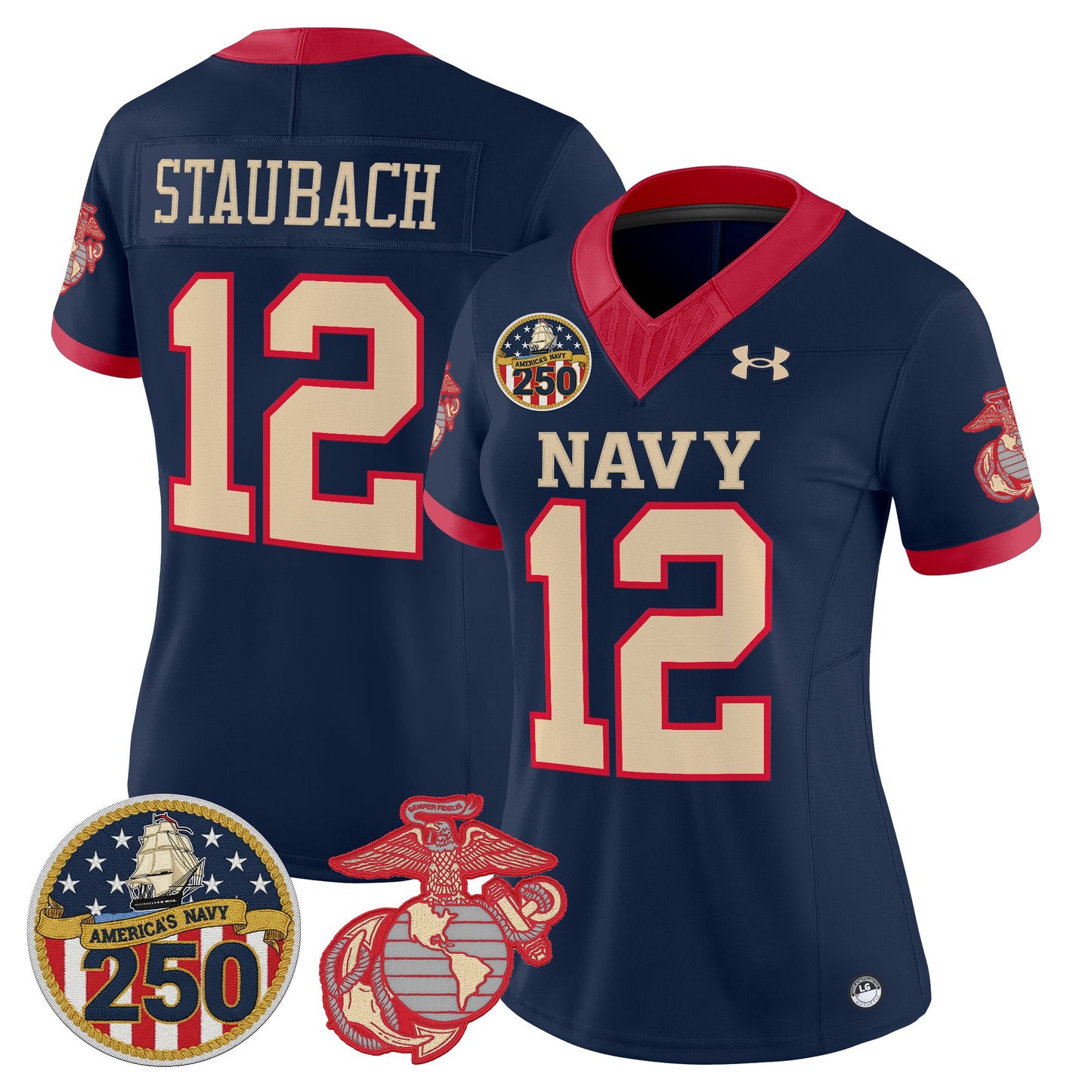Women's Navy Midshipmen Vapor USMC Premier Jersey - 250th Anniversary Patch - All Stitched