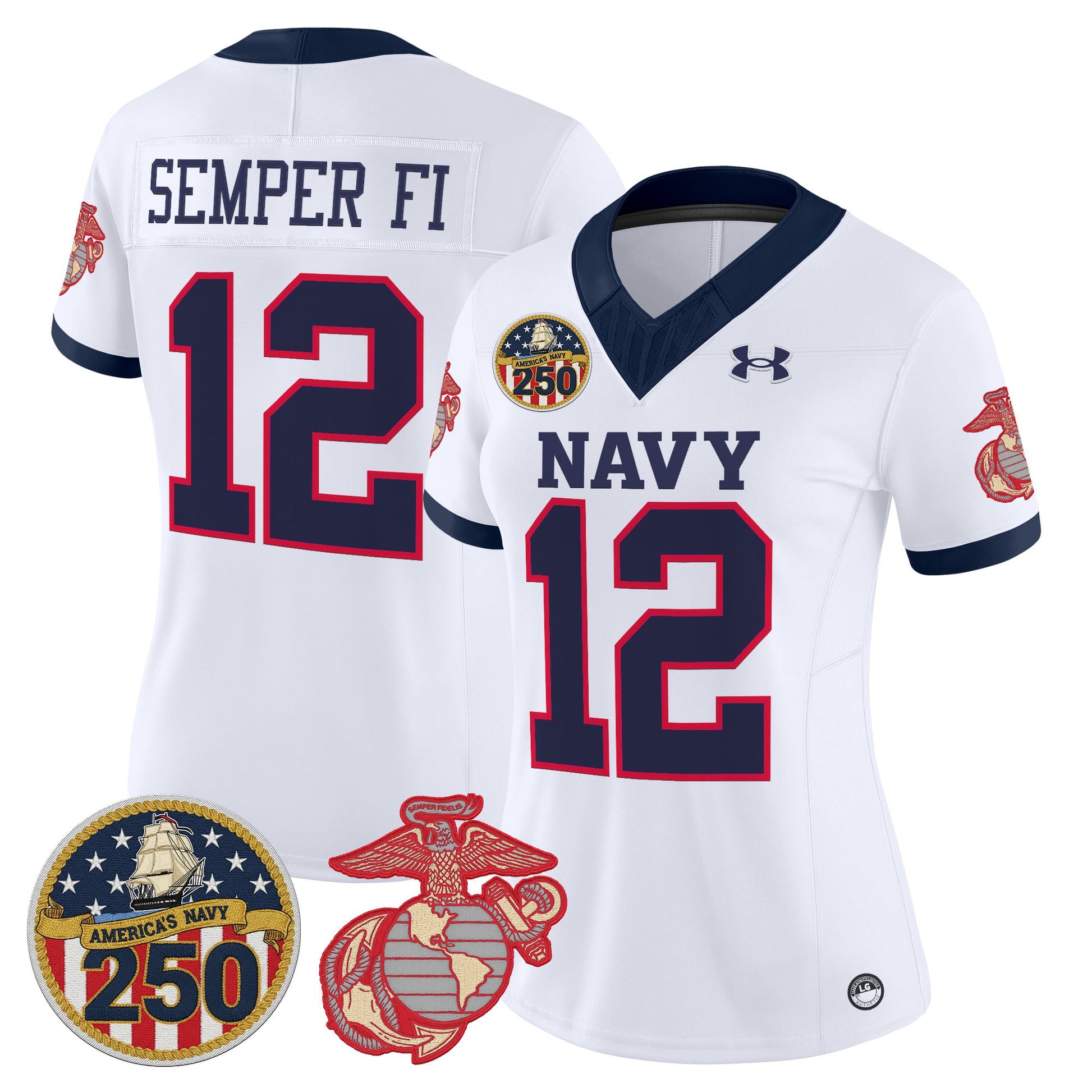Women's Navy Midshipmen Vapor USMC Premier Jersey - 250th Anniversary Patch - All Stitched