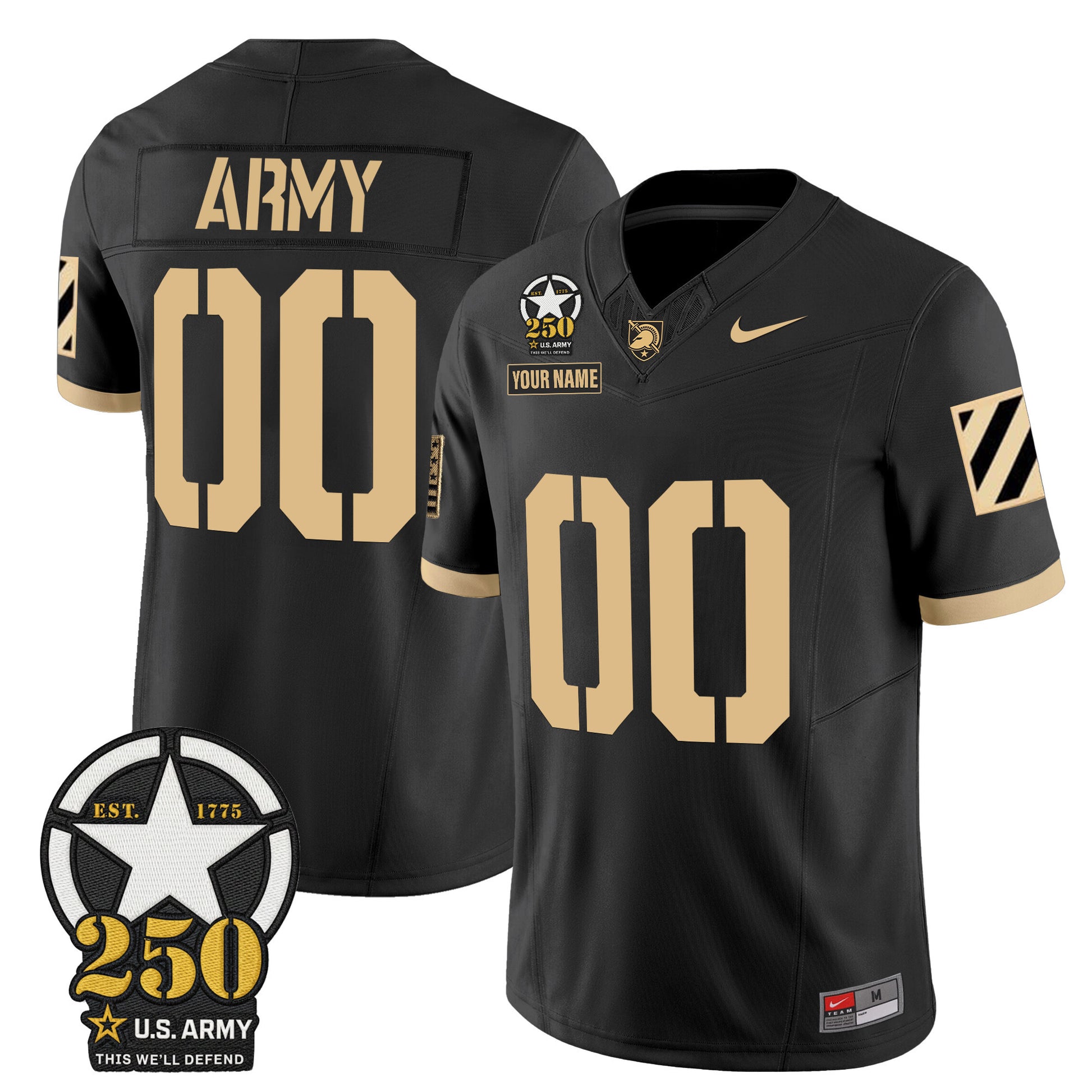 Army Black Knights 250th Anniversary Patch Vapor Limited Custom Jersey - All Stitched