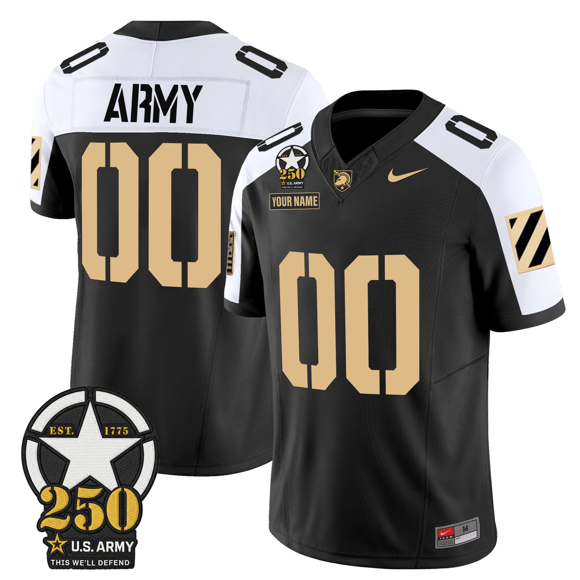 Army Black Knights 250th Anniversary Patch Vapor Limited Custom Jersey - All Stitched