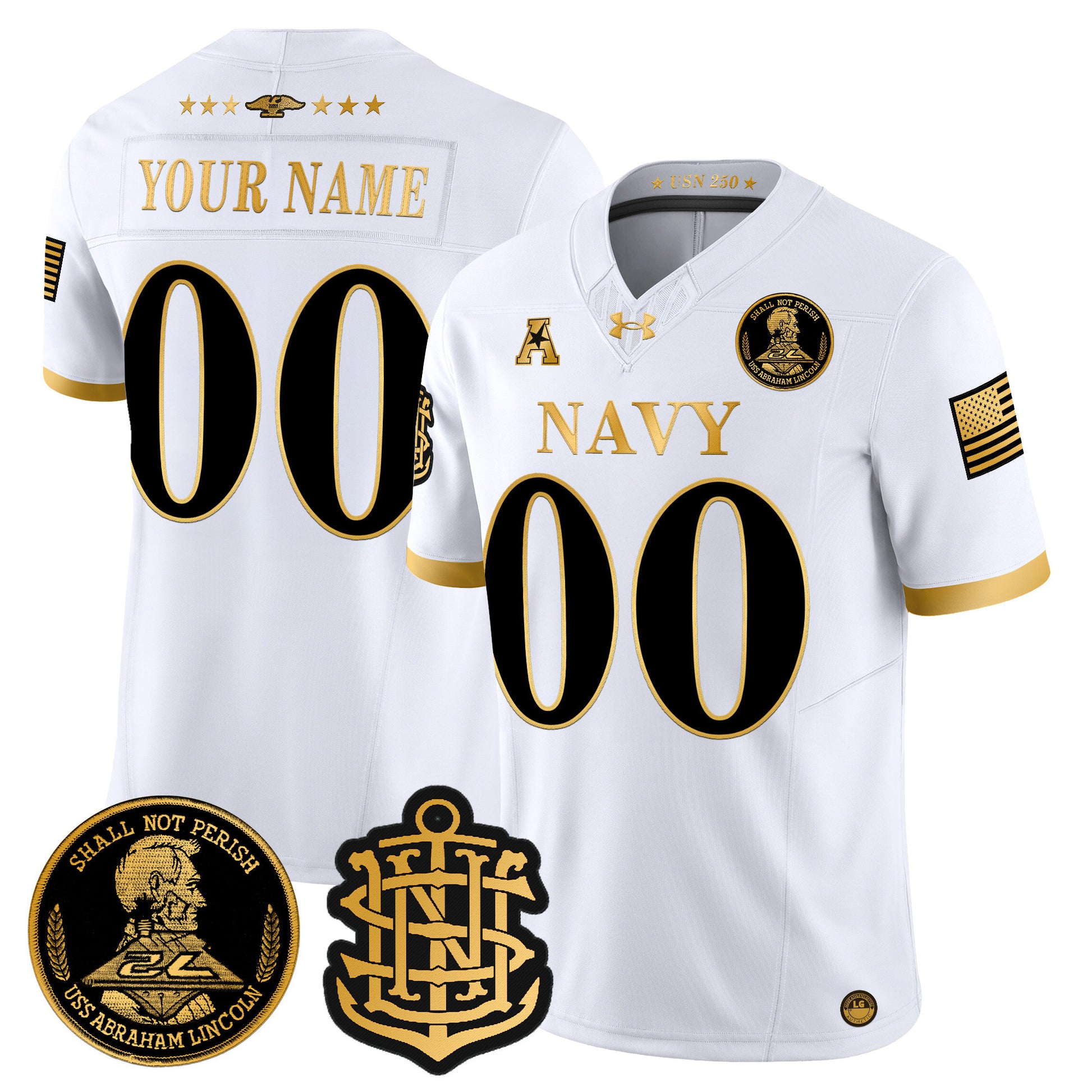 Navy Midshipmen 250th Anniversary Gold Vapor Limited Custom Jersey - All Stitched