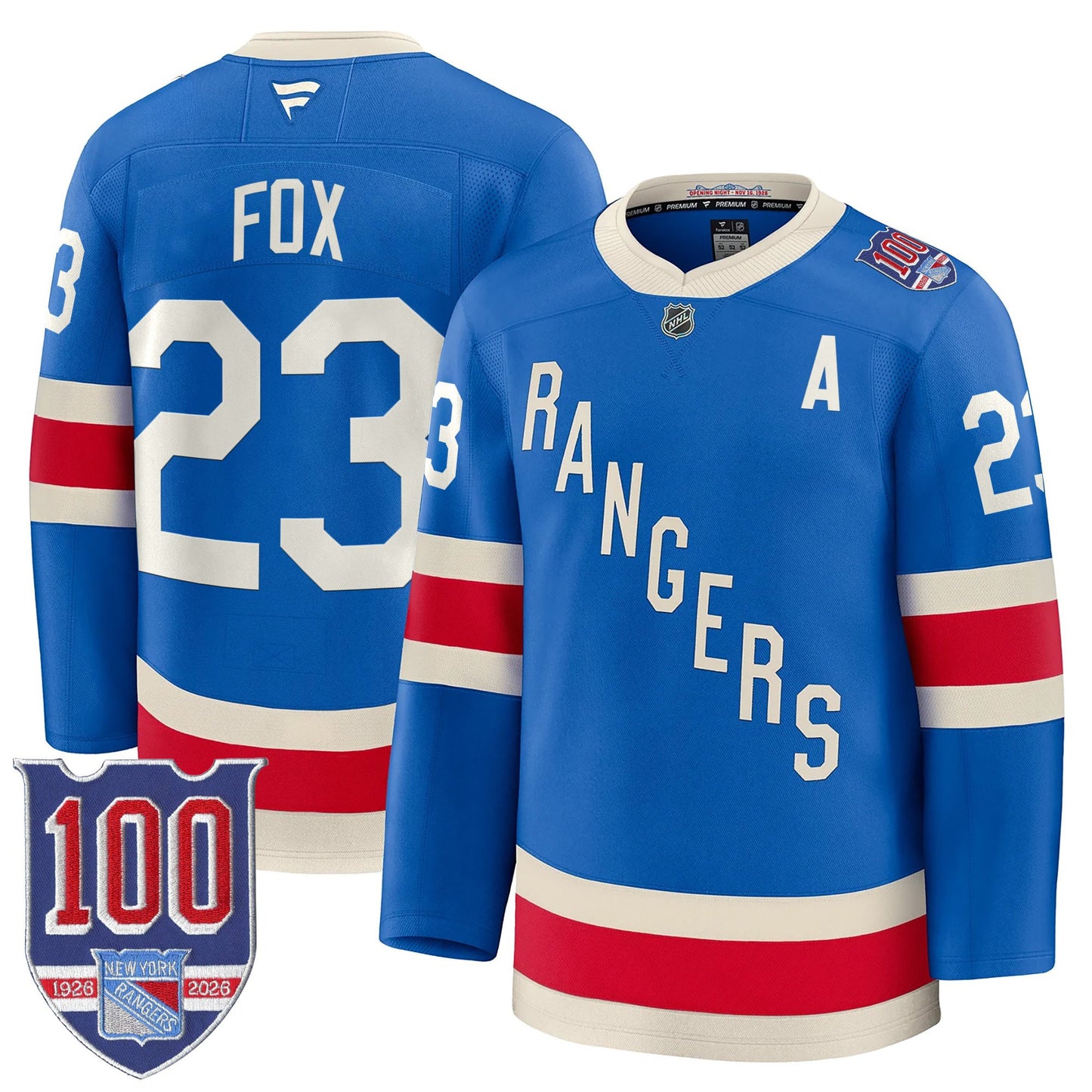 New York Rangers 1926 Throwback Premium Jersey - 100th Anniversary Patch - All Stitched