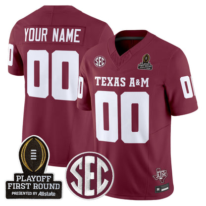 Texas A&M Aggies 2025 Playoff First Round Vapor Limited Custom Jersey - All Stitched