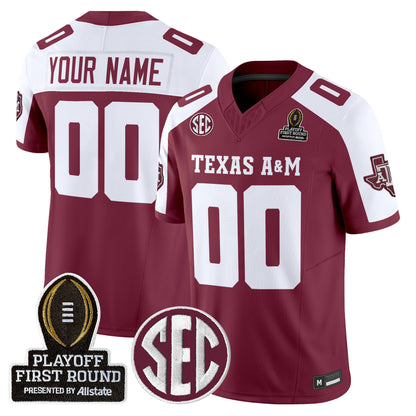 Texas A&M Aggies 2025 Playoff First Round Vapor Limited Custom Jersey - All Stitched
