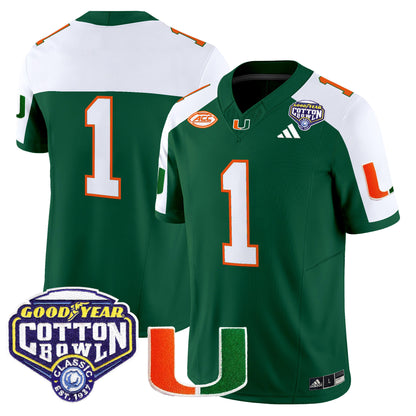 Men's Miami Hurricanes 2025 Vapor Limited Jersey - 2025 Cotton Bowl Patch - All Stitched