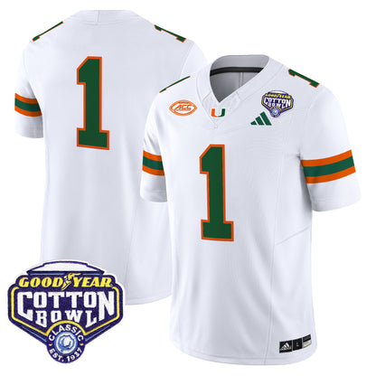 Men's Miami Hurricanes 2025 Vapor Limited Jersey - 2025 Cotton Bowl Patch - All Stitched