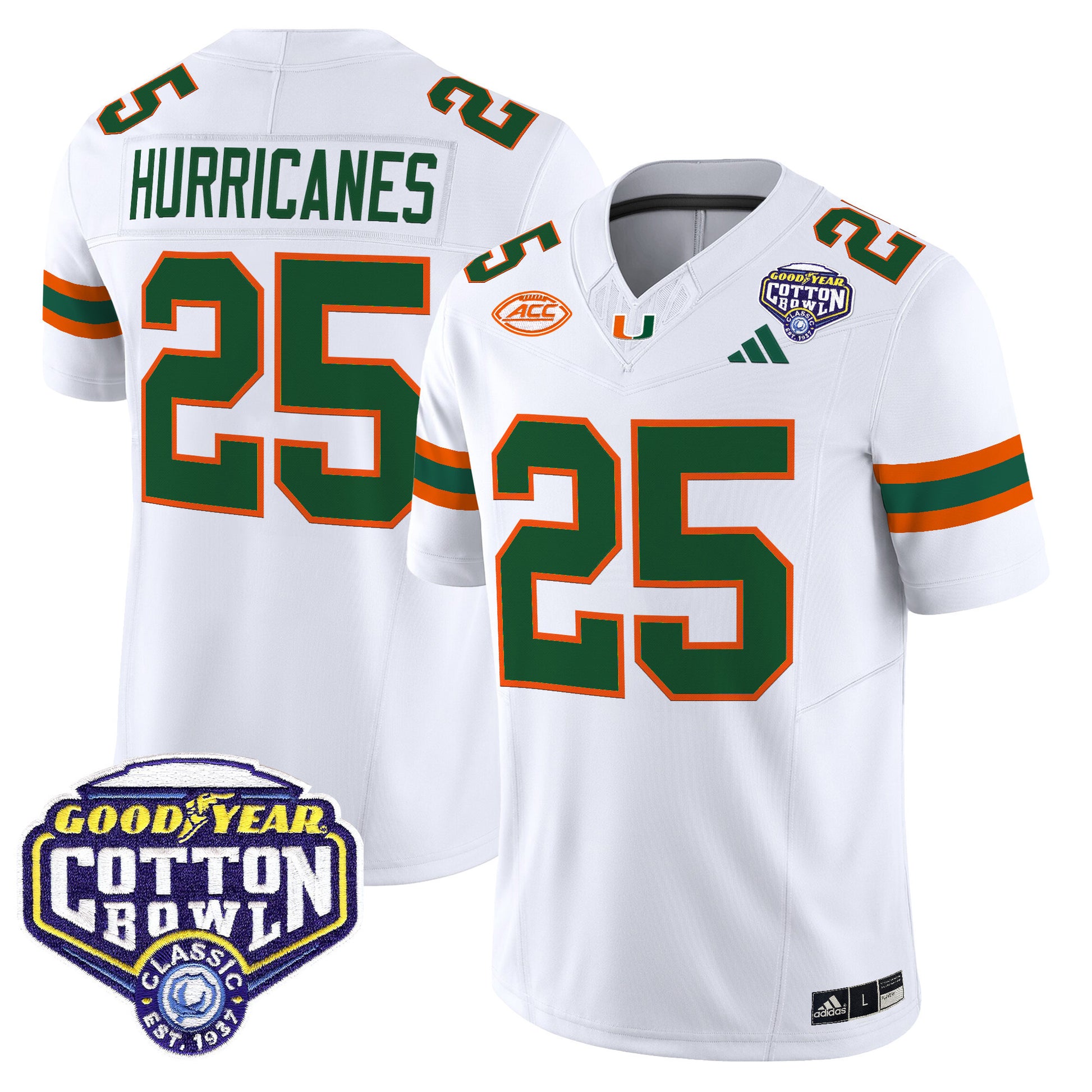 Men's Miami Hurricanes 2025 Vapor Limited Jersey - 2025 Cotton Bowl Patch - All Stitched