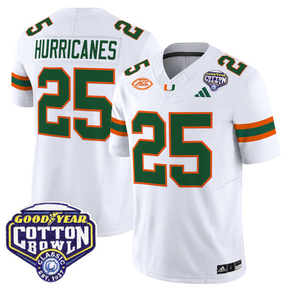 Men's Miami Hurricanes 2025 Vapor Limited Jersey - 2025 Cotton Bowl Patch - All Stitched