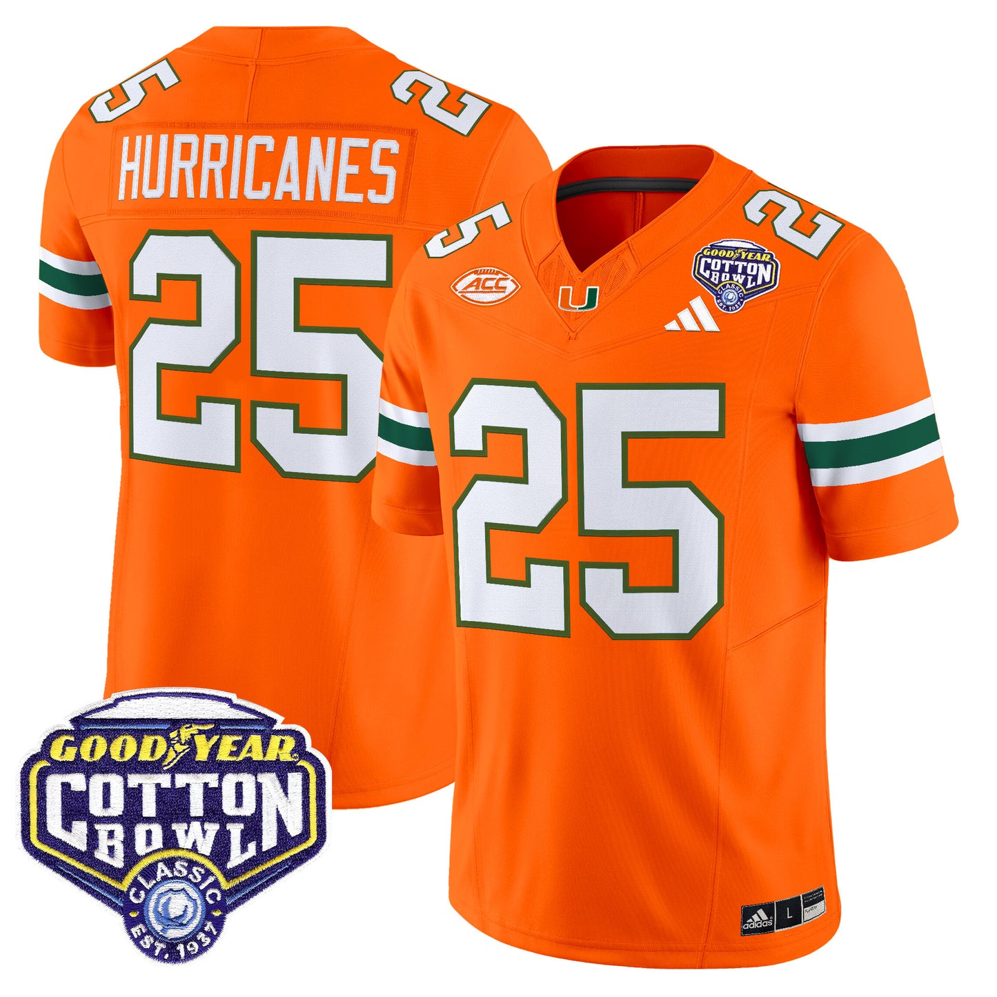 Men's Miami Hurricanes 2025 Vapor Limited Jersey - 2025 Cotton Bowl Patch - All Stitched