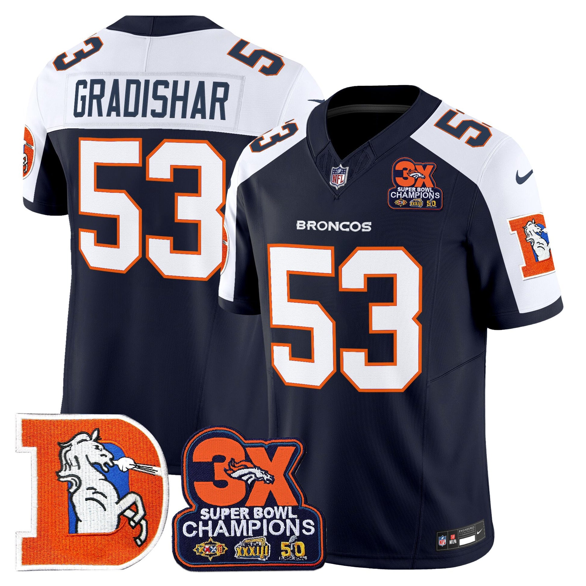 Men's Denver Broncos Throwback Vapor Limited Jersey - 3-Time Champions Patch - All Stitched