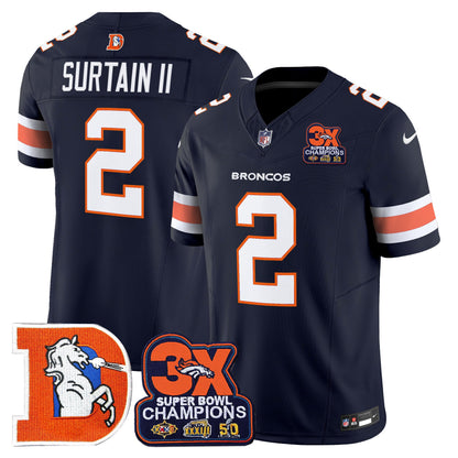Men's Denver Broncos Throwback Vapor Limited Jersey - 3-Time Champions Patch - All Stitched