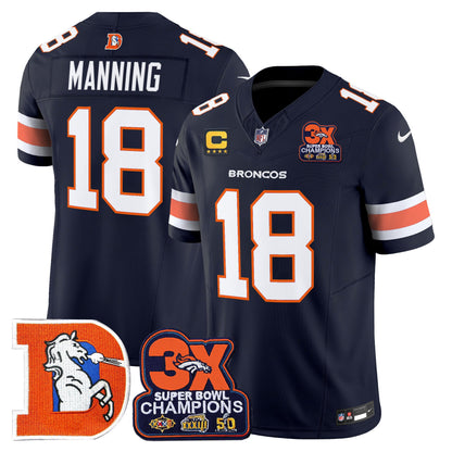 Men's Denver Broncos Throwback Vapor Limited Jersey - 3-Time Champions Patch - All Stitched