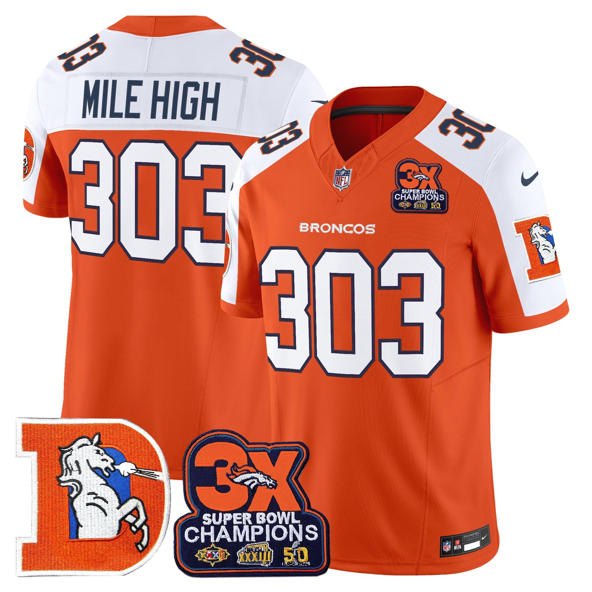 Men's Denver Broncos Throwback Vapor Limited Jersey - 3-Time Champions Patch - All Stitched