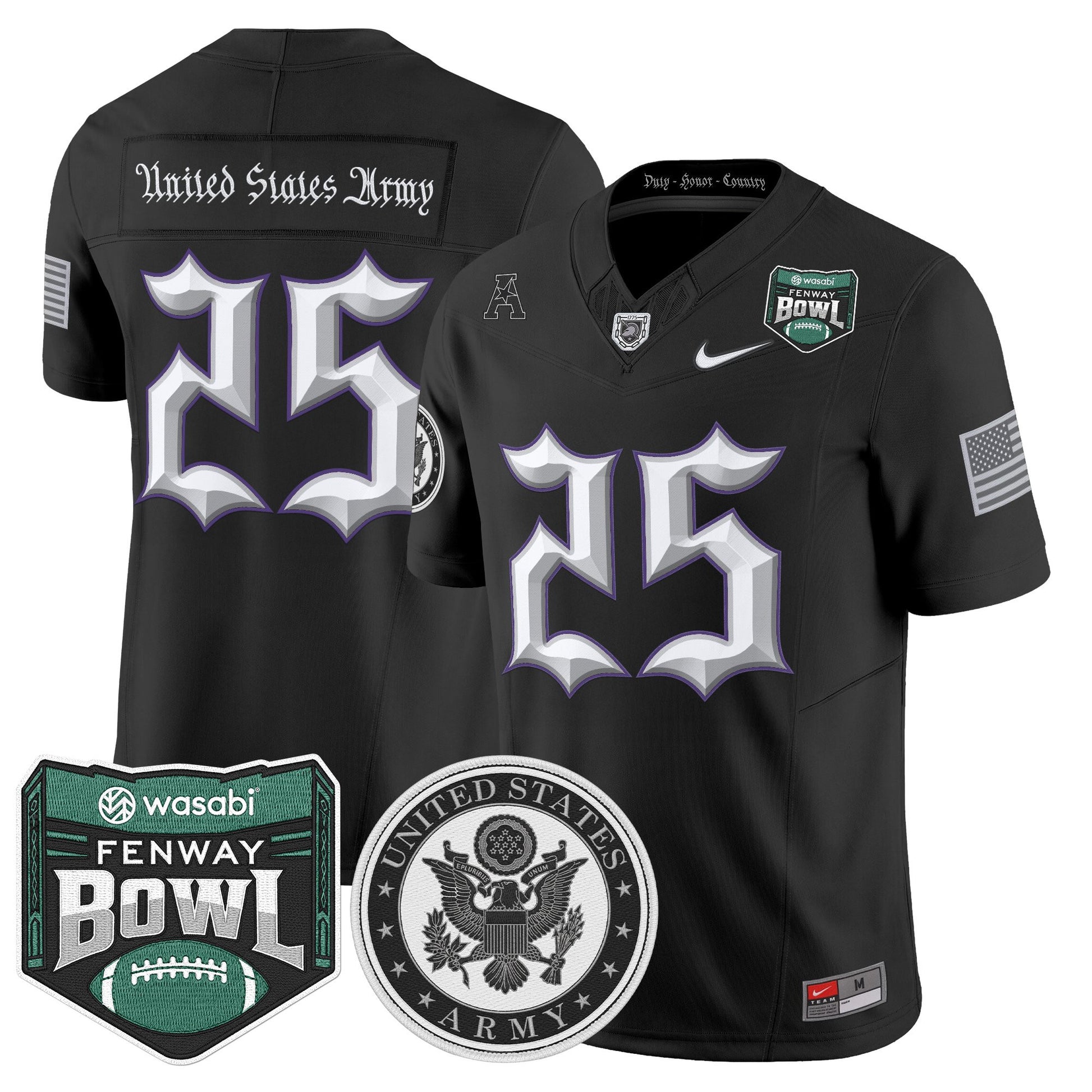 Men's Army Black Knights Honoring 250 Years Of Service And Sacrifice Vapor Limited Jersey - 2025 Fenway Bowl Patch - All Stitched