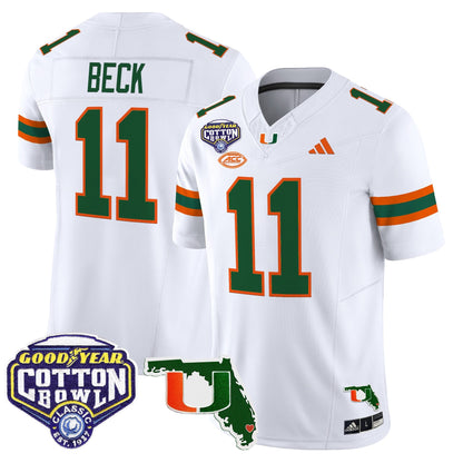 Men's Miami Hurricanes 2025 Cotton Bowl & Florida Patch Vapor Limited Jersey - All Stitched