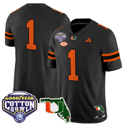 Men's Miami Hurricanes 2025 Cotton Bowl & Florida Patch Vapor Limited Jersey - All Stitched