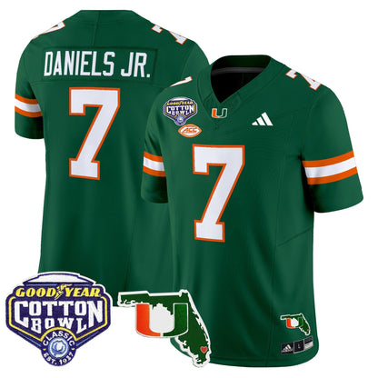 Men's Miami Hurricanes 2025 Cotton Bowl & Florida Patch Vapor Limited Jersey - All Stitched