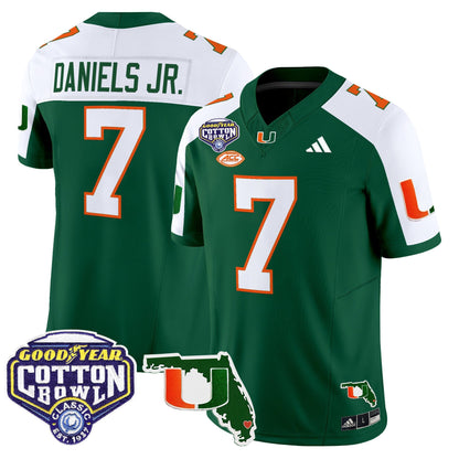 Men's Miami Hurricanes 2025 Cotton Bowl & Florida Patch Vapor Limited Jersey - All Stitched