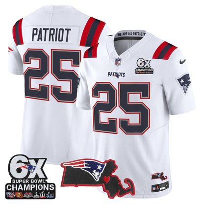 Men's New England Patriots 6-Time Champions & Massachusetts Patch Vapor Limited Jersey - All Stitched
