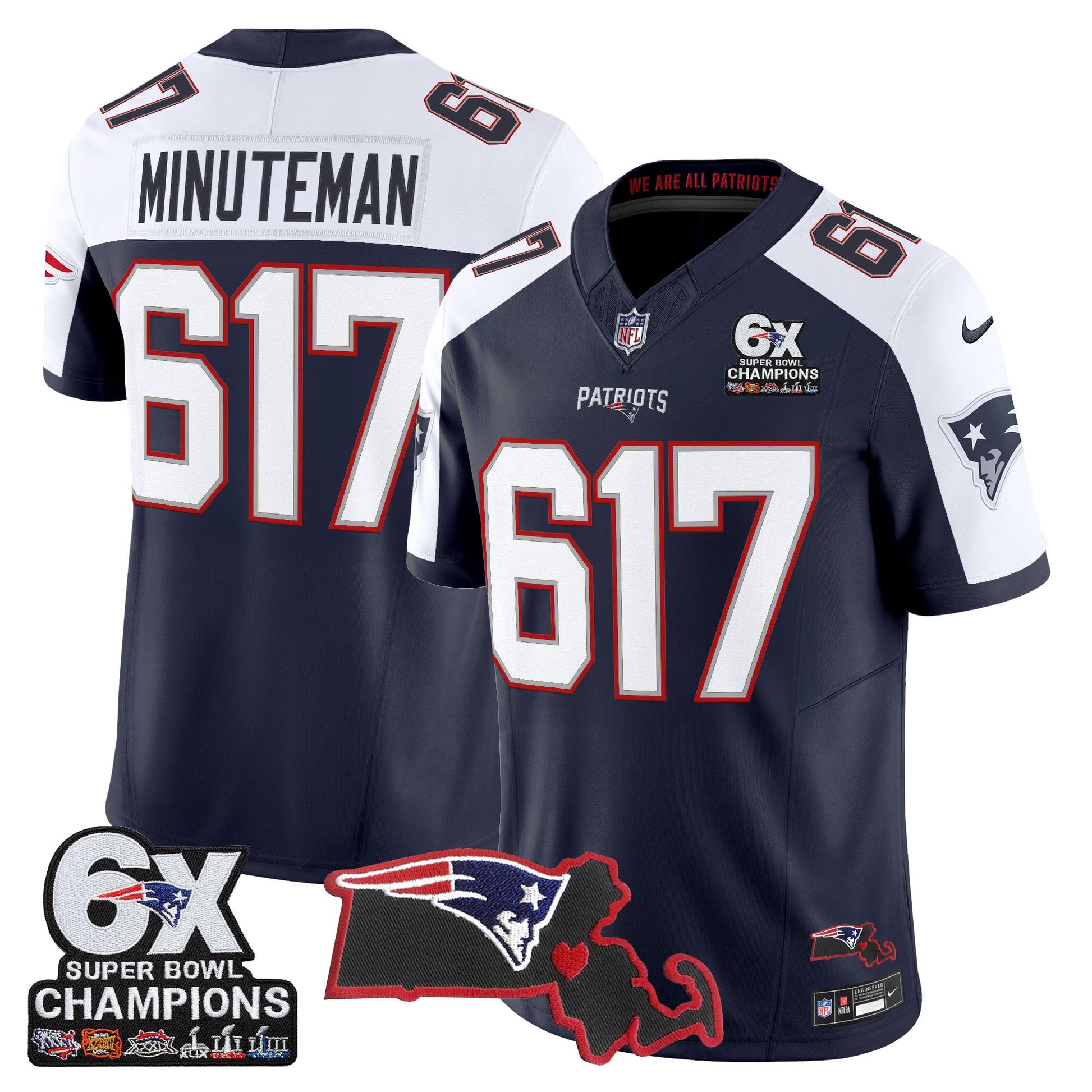 Men's New England Patriots 6-Time Champions & Massachusetts Patch Vapor Limited Jersey - All Stitched