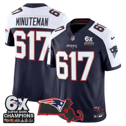 Men's New England Patriots 6-Time Champions & Massachusetts Patch Vapor Limited Jersey - All Stitched