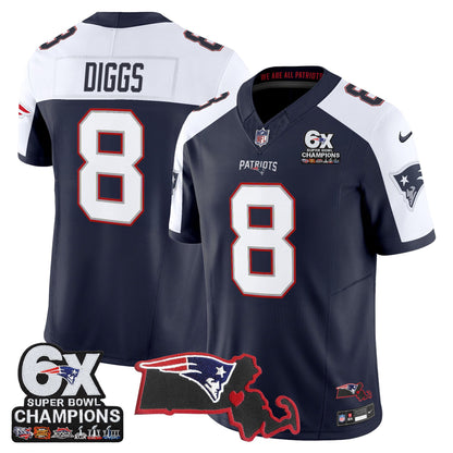 Men's New England Patriots 6-Time Champions & Massachusetts Patch Vapor Limited Jersey - All Stitched