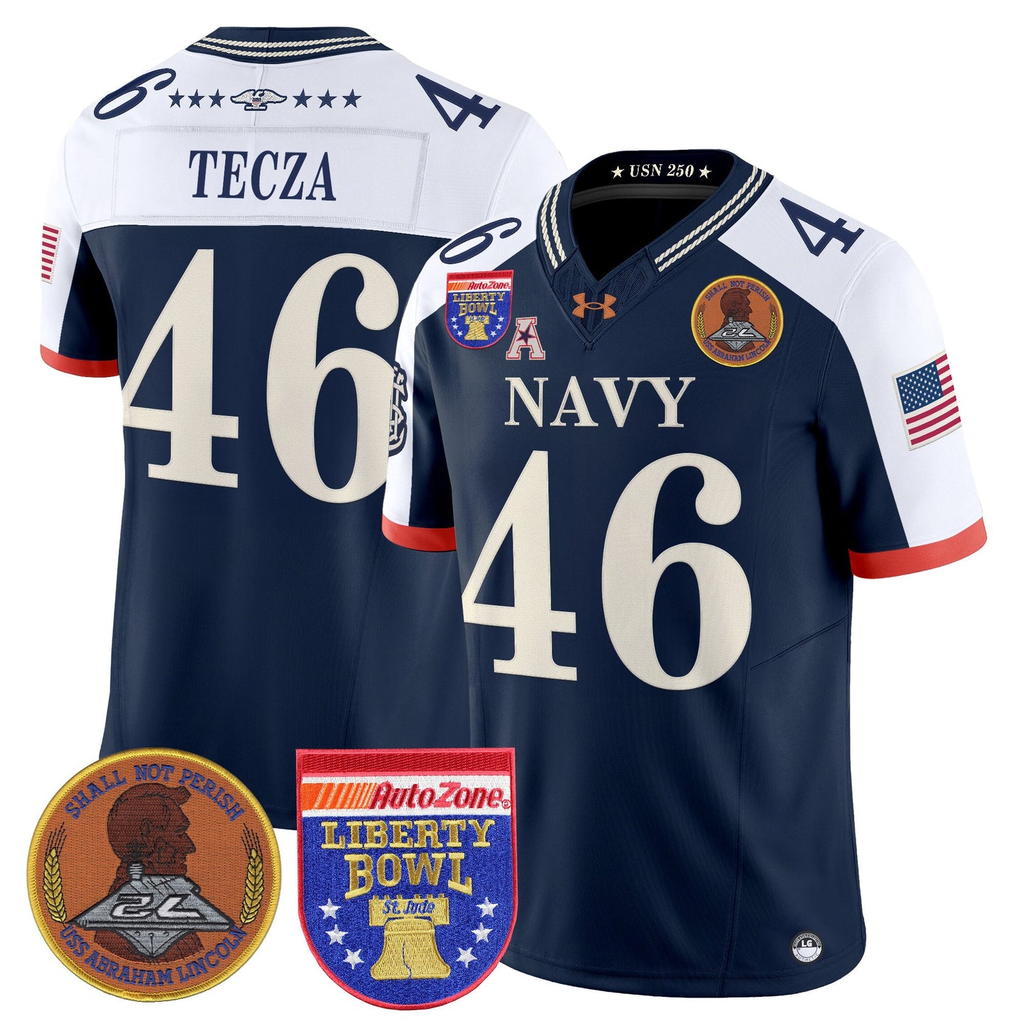 Men's Navy Midshipmen 250th Anniversary Vapor Limited Jersey - 2026 Liberty Bowl Patch - Stitched