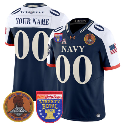 Navy Midshipmen 250th Anniversary Vapor Limited Custom Jersey - 2026 Liberty Bowl Patch - Stitched