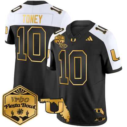 Men's Miami Hurricanes 2026 The Fiesta Bowl & Florida Patch Gold Vapor Limited Jersey - All Stitched