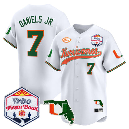 Men's Miami Hurricanes 2026 The Fiesta Bowl & Florida Patch Vapor Baseball Jersey - All Stitched
