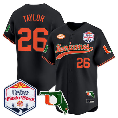 Men's Miami Hurricanes 2026 The Fiesta Bowl & Florida Patch Vapor Baseball Jersey - All Stitched