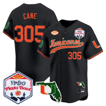Men's Miami Hurricanes 2026 The Fiesta Bowl & Florida Patch Vapor Baseball Jersey - All Stitched