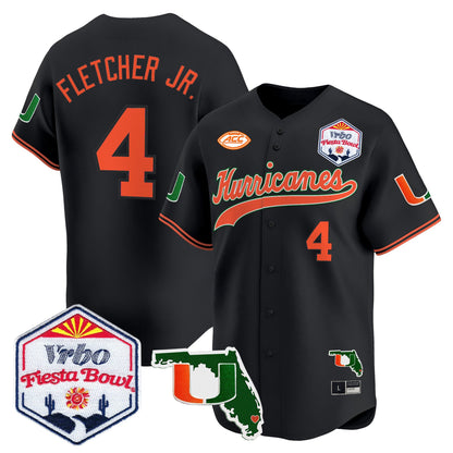 Men's Miami Hurricanes 2026 The Fiesta Bowl & Florida Patch Vapor Baseball Jersey - All Stitched