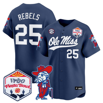 Men's Ole Miss Rebels 2026 The Fiesta Bowl Vapor Baseball Jersey - All Stitched