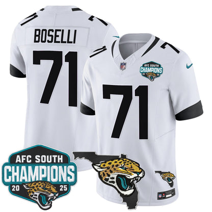 Men's Jacksonville Jaguars 2025 AFC South Division Champions & Florida Patch Vapor Jersey - All Stitched