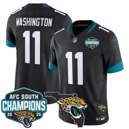 Men's Jacksonville Jaguars 2025 AFC South Division Champions & Florida Patch Vapor Jersey - All Stitched