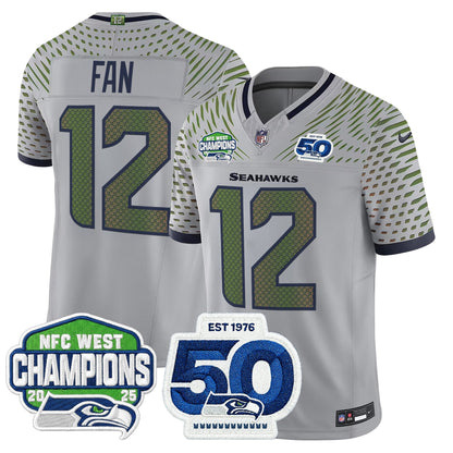 Men's Seattle Seahawks 2025 NFC West Division Champions & 50th Anniversary Patch Vapor Limited Jersey - All Stitched