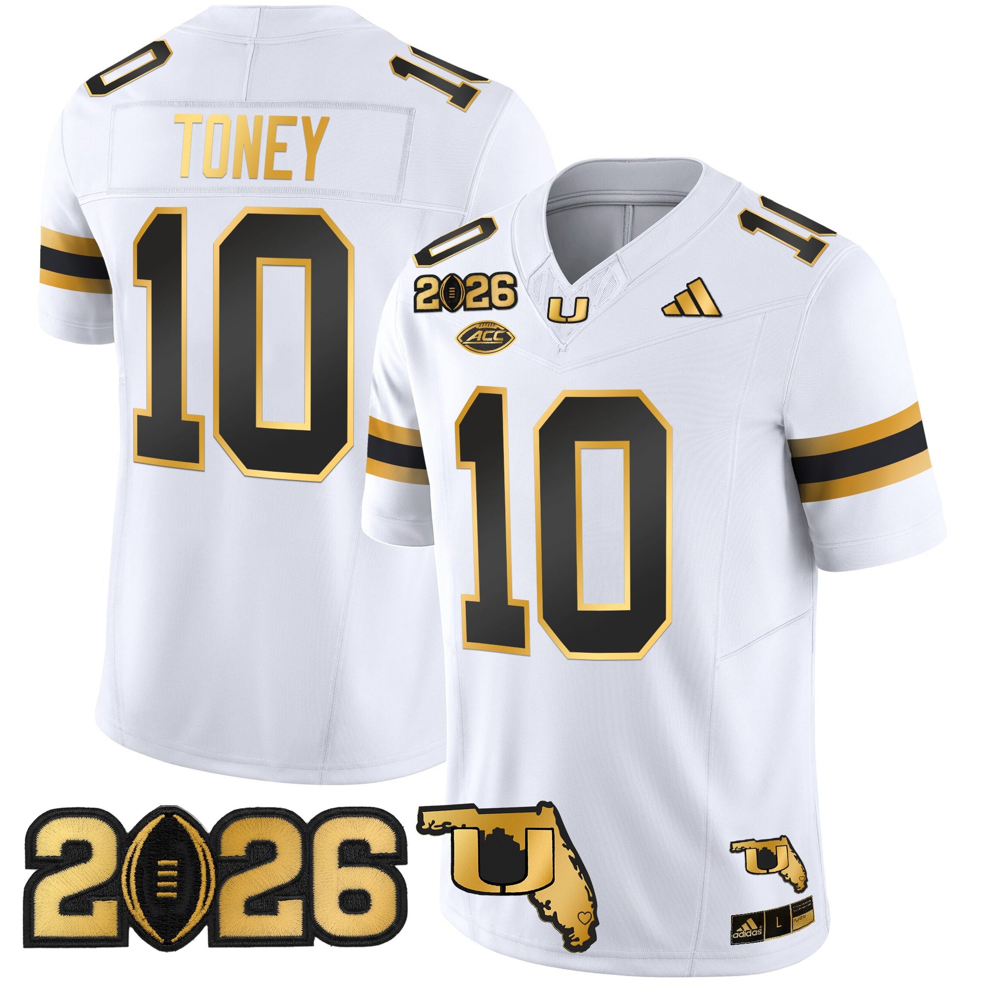 Men's Miami Hurricanes 2026 CFP Final & Florida Patch Gold Vapor Limited Jersey - All Stitched