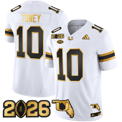 Men's Miami Hurricanes 2026 CFP Final & Florida Patch Gold Vapor Limited Jersey - All Stitched