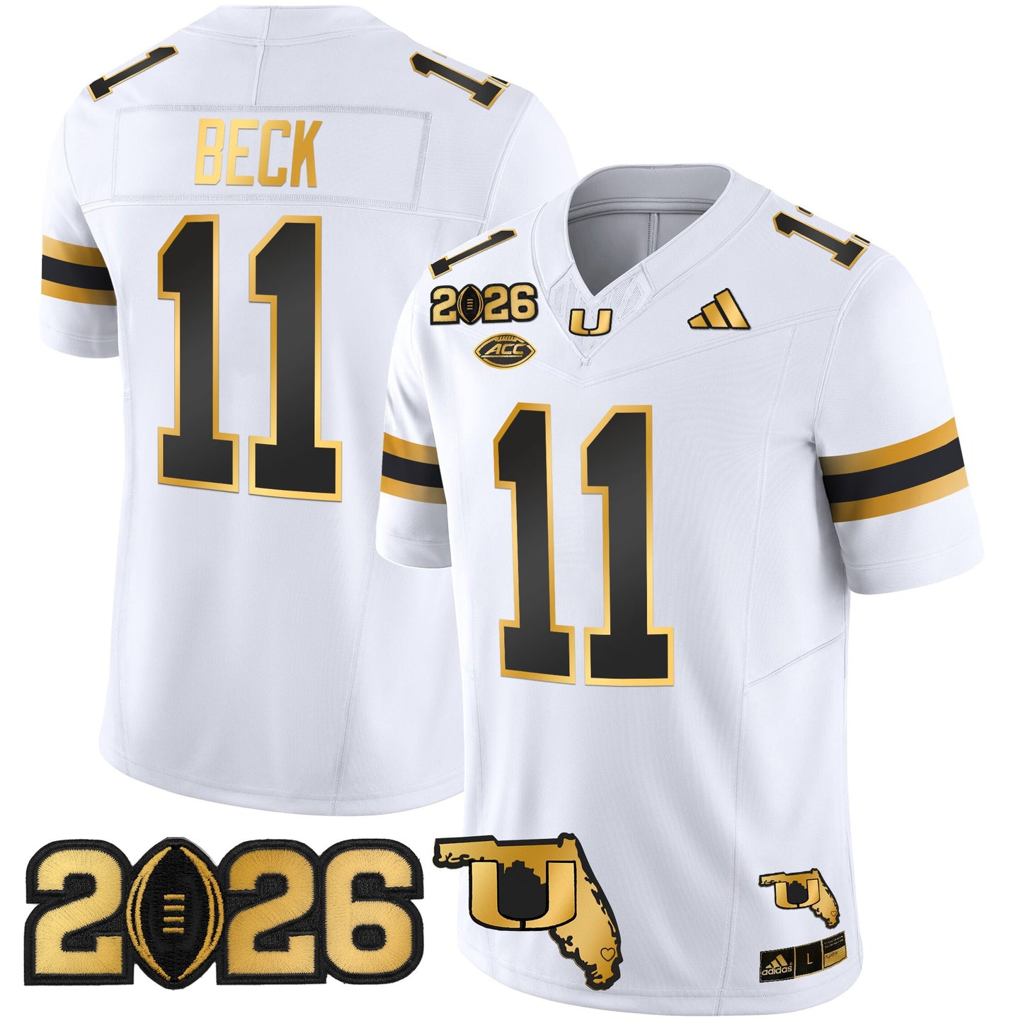 Men's Miami Hurricanes 2026 CFP Final & Florida Patch Gold Vapor Limited Jersey - All Stitched