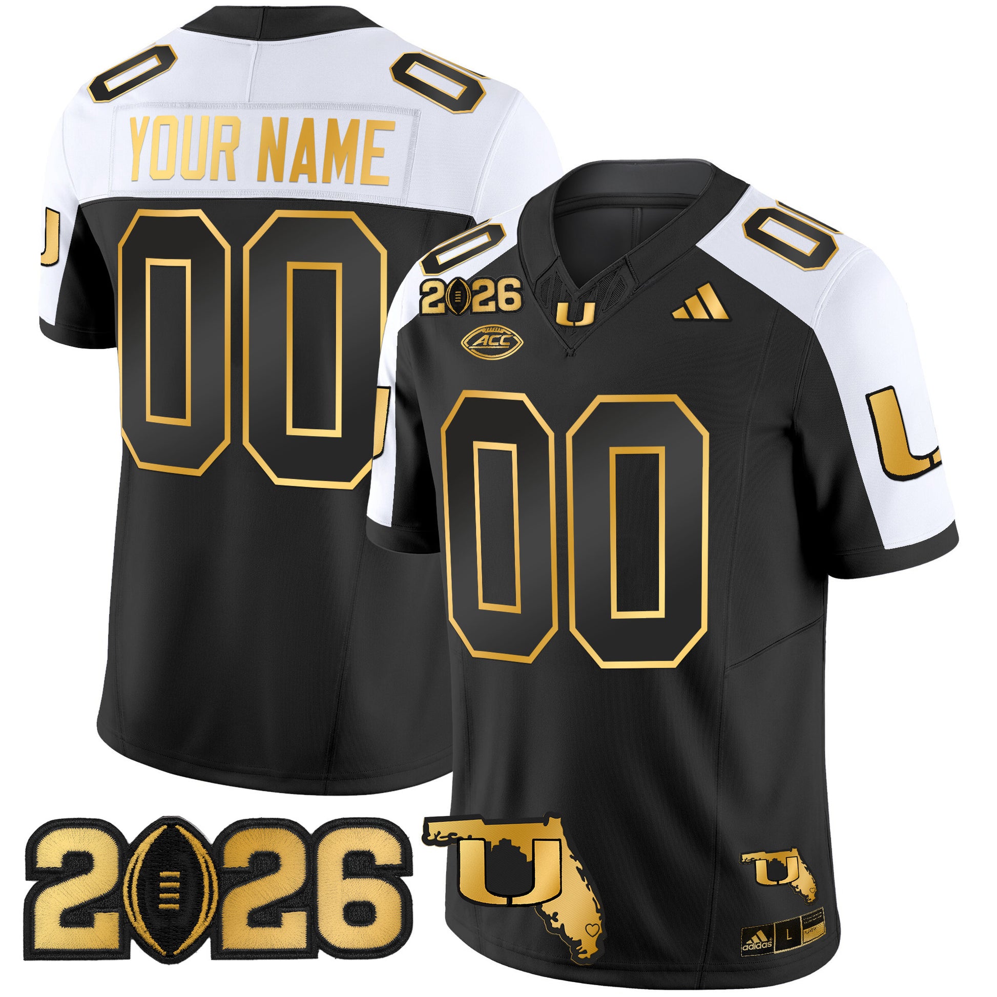 Miami Hurricanes 2026 CFP Final & Florida Patch Gold Vapor Limited Custom Jersey - All Stitched