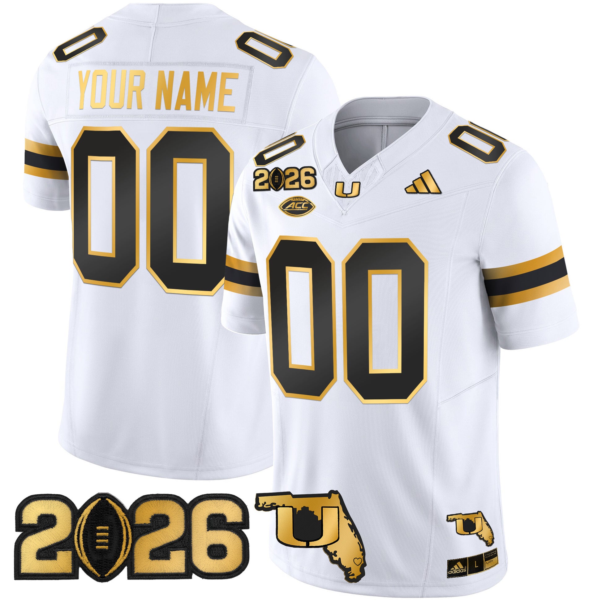 Miami Hurricanes 2026 CFP Final & Florida Patch Gold Vapor Limited Custom Jersey - All Stitched