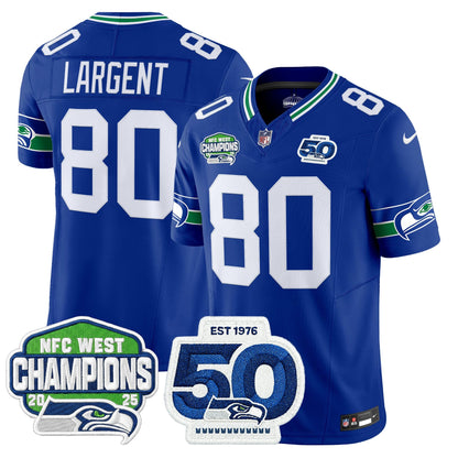 Men's Seattle Seahawks 2025 NFC West Division Champions & 50th Anniversary Patch Vapor Limited Jersey - All Stitched