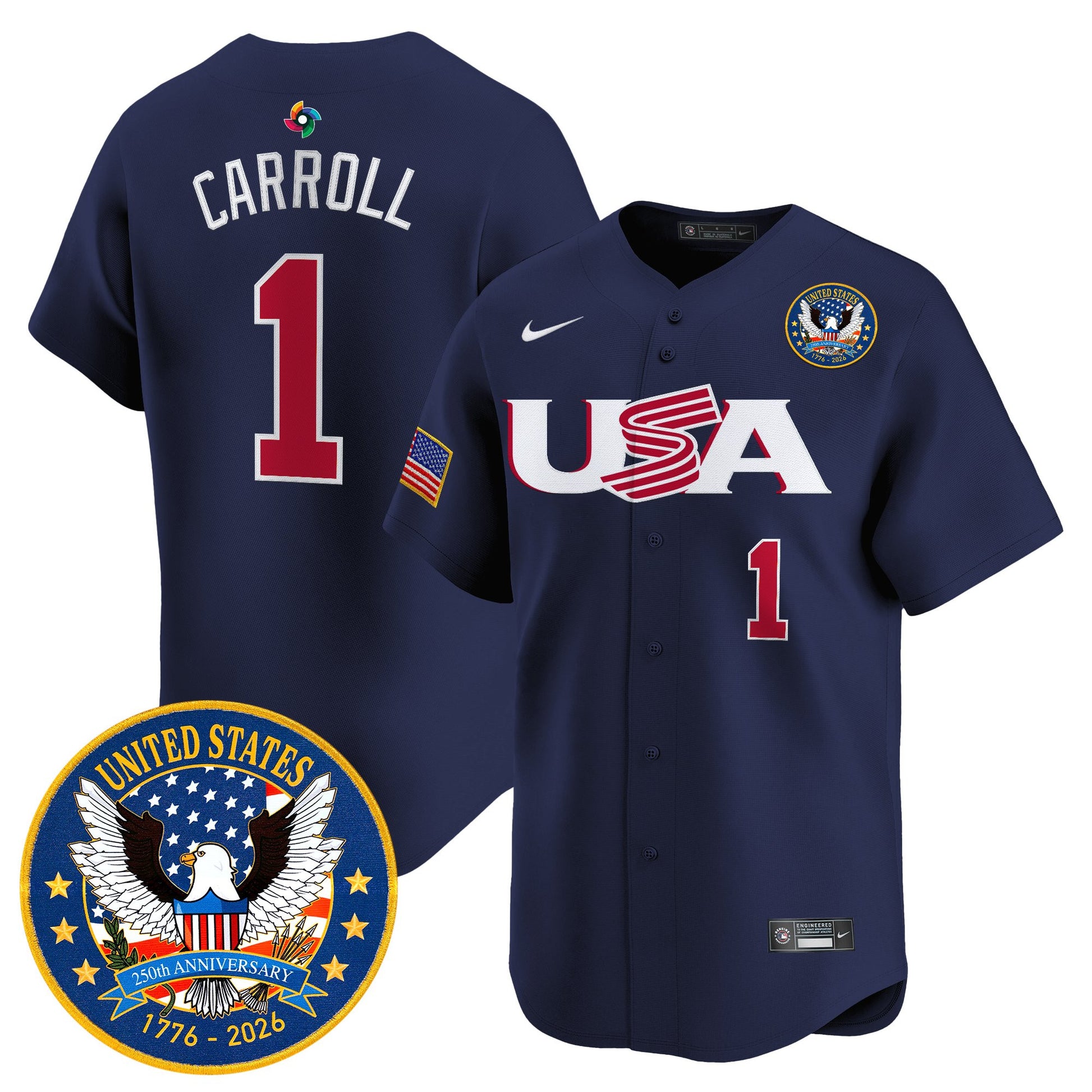 Men's Team USA World Baseball Classic United States 250th Anniversary Patch Vapor Premier Jersey - 2026 Roster - All Stitched