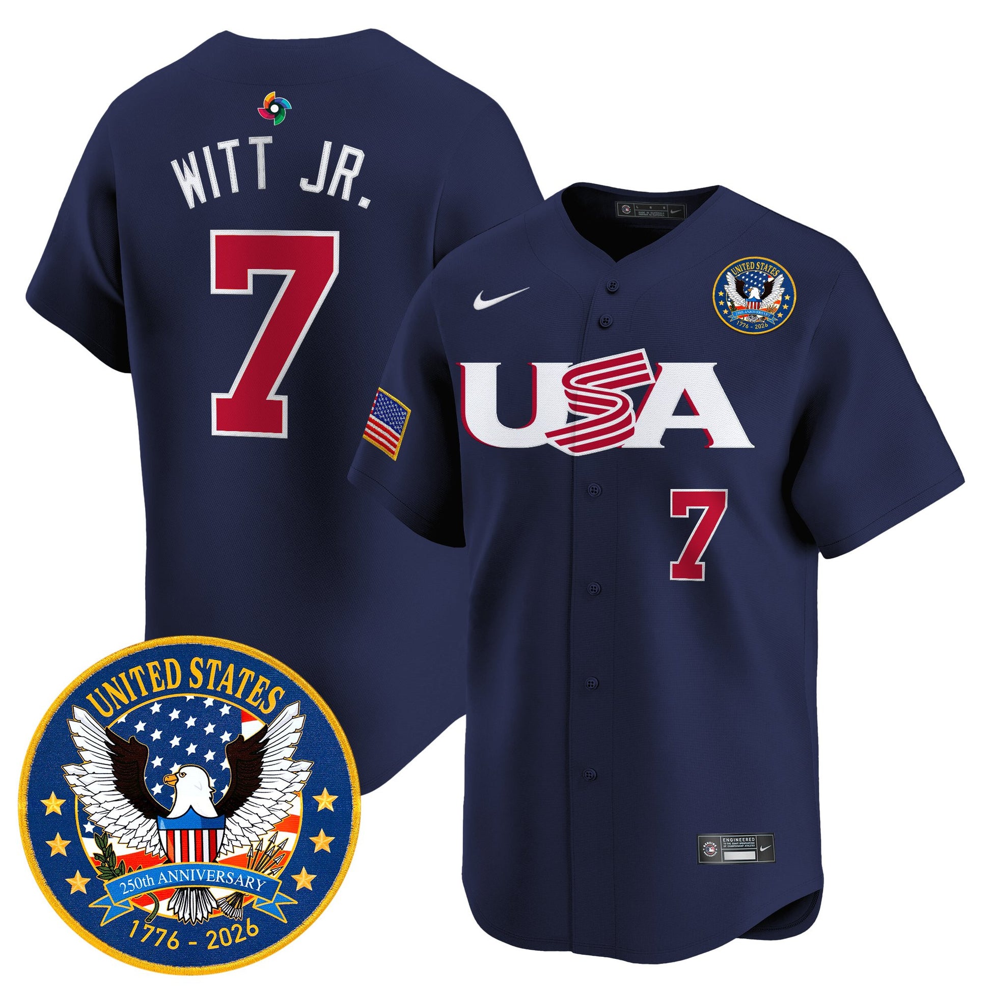 Men's Team USA World Baseball Classic United States 250th Anniversary Patch Vapor Premier Jersey - 2026 Roster - All Stitched